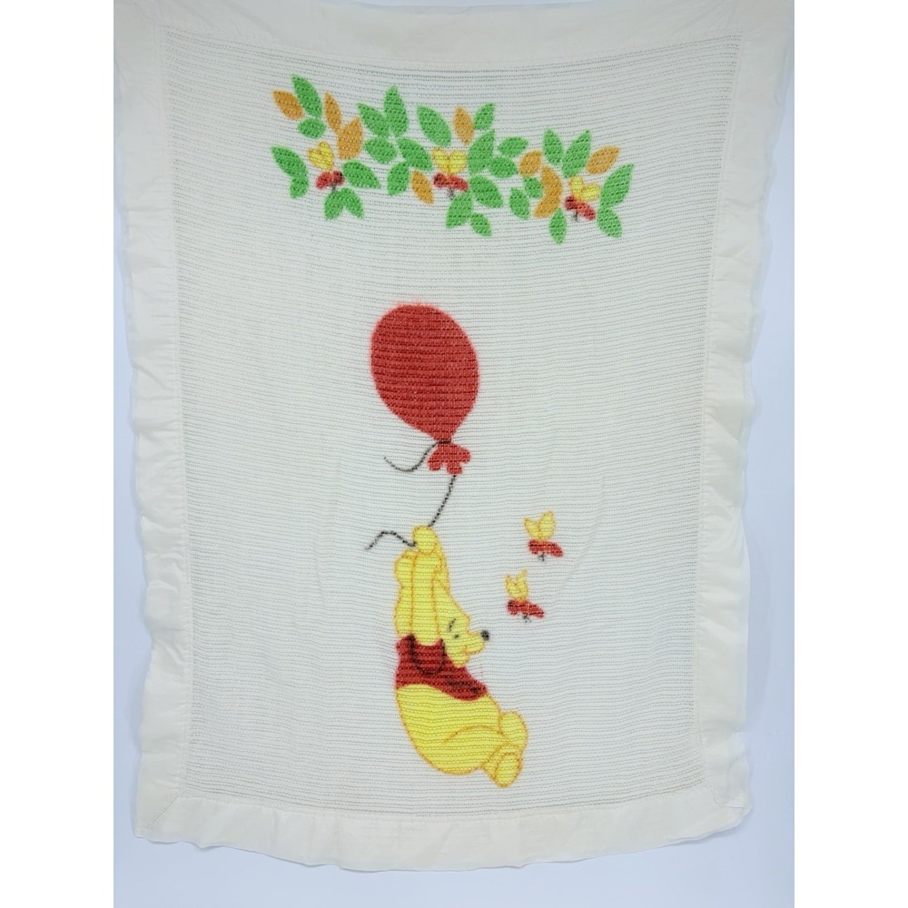 Vintage Disney Winnie the Pooh Waffle Weave Baby Blanket Pooh Bear Sears 44 x 36